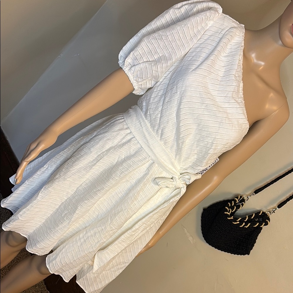 Nine West Cream One Shoulder Puff Sleeve Sundress